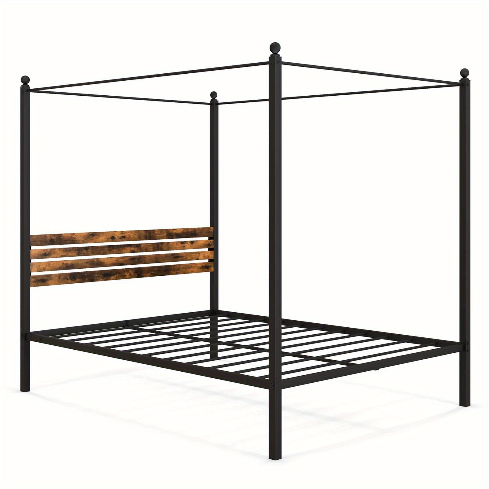 

Costway Queen Size Canopy Bed Frame 4-poster Platform Bed Frame W/ Industrial Headboard