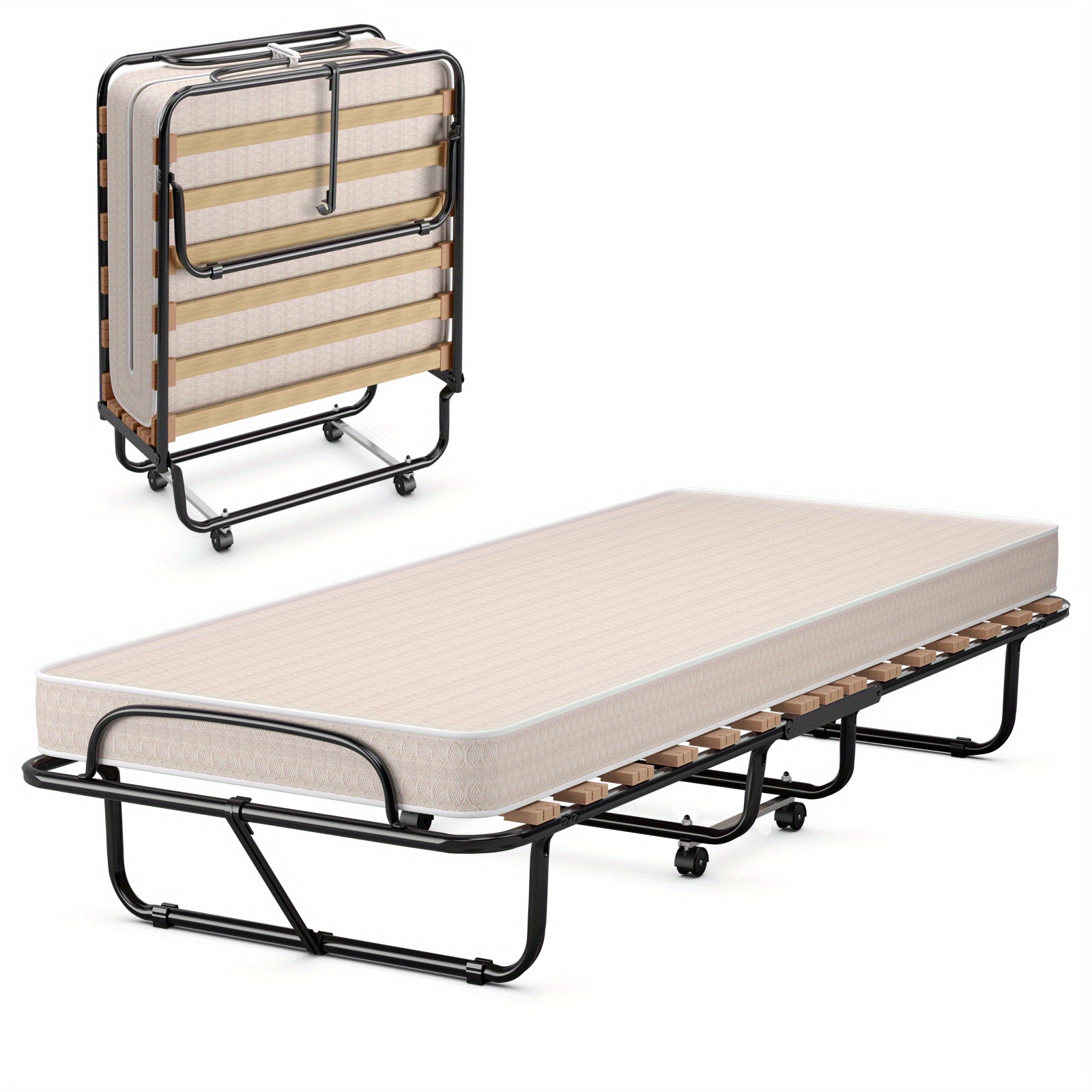 

Costway Portable Folding Bed With Memory Foam Mattress Rollaway Cot Made In Italy