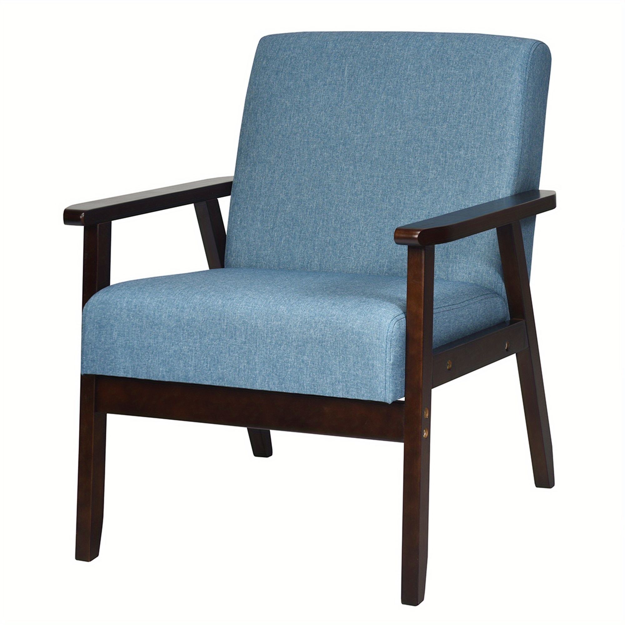 

Gymax Wooden Upholstered Accent Chair Fabric Armchair Home Office Blue