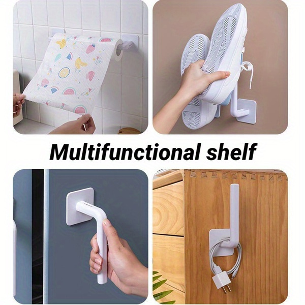 waterproof kitchen bathroom tissue holder with l shaped hook multi purpose self   wall mounted plastic material no electricity required details 4