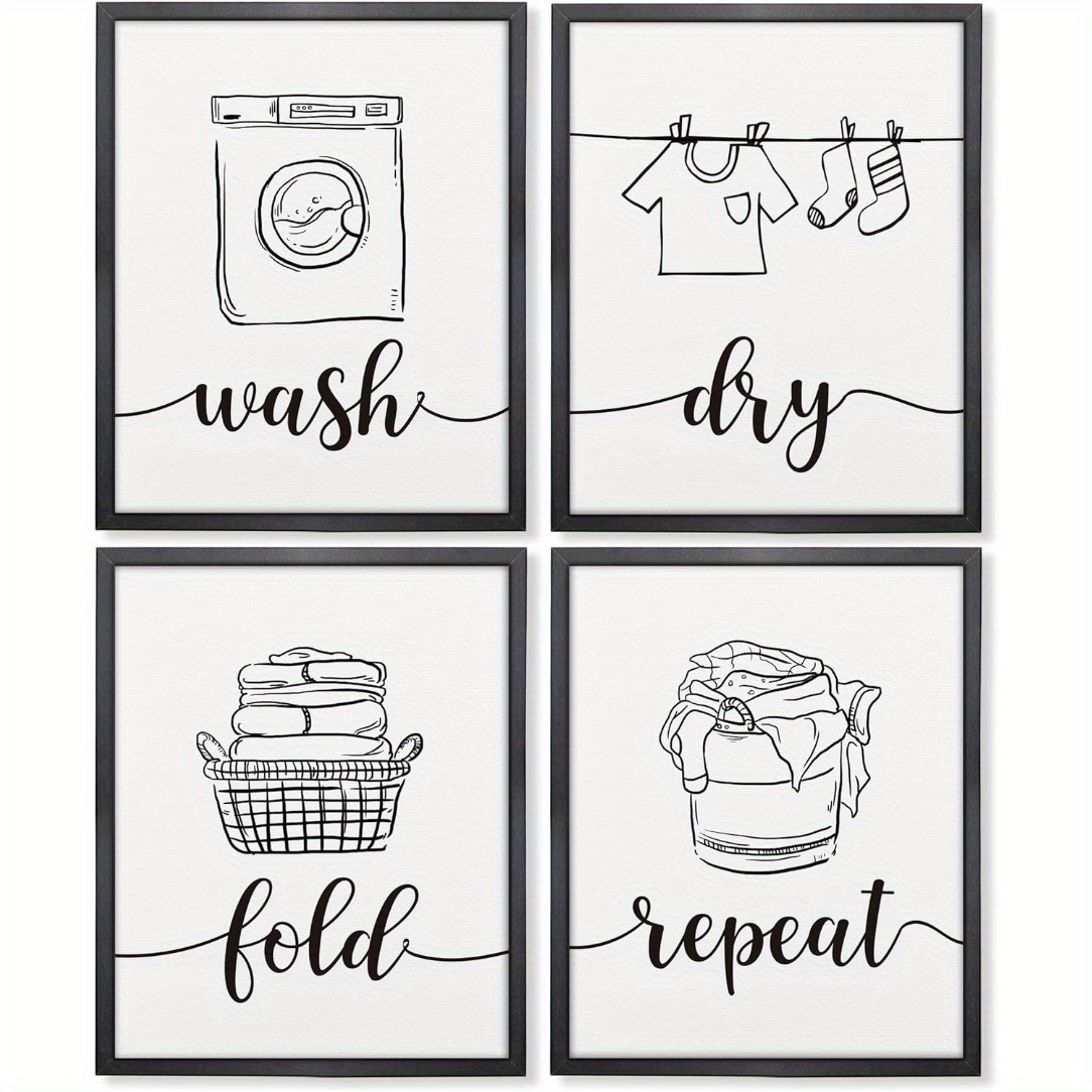 

Set Of 4 Laundry Room Decor Prints - 8x10 Inch Posters With Funny Laundry Sayings Fold For Home Decoration