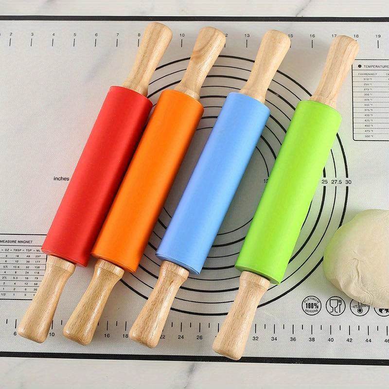 premium non stick silicone rolling pin with wooden handle   pasta   dough essential kitchen baking tool details 0