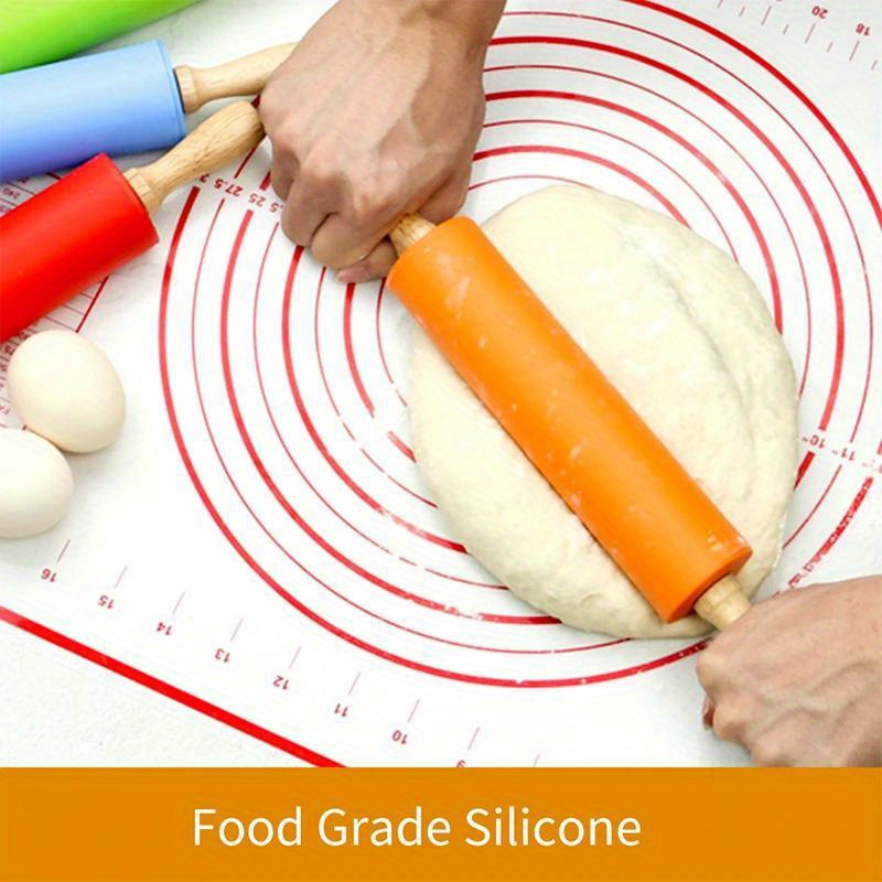 premium non stick silicone rolling pin with wooden handle   pasta   dough essential kitchen baking tool details 2