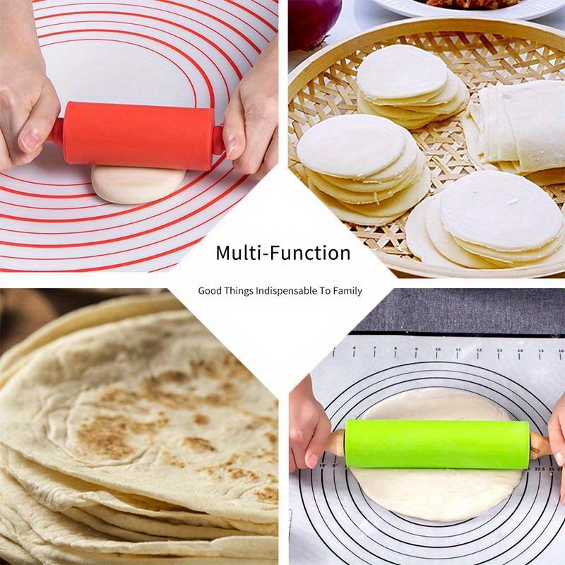 premium non stick silicone rolling pin with wooden handle   pasta   dough essential kitchen baking tool details 5