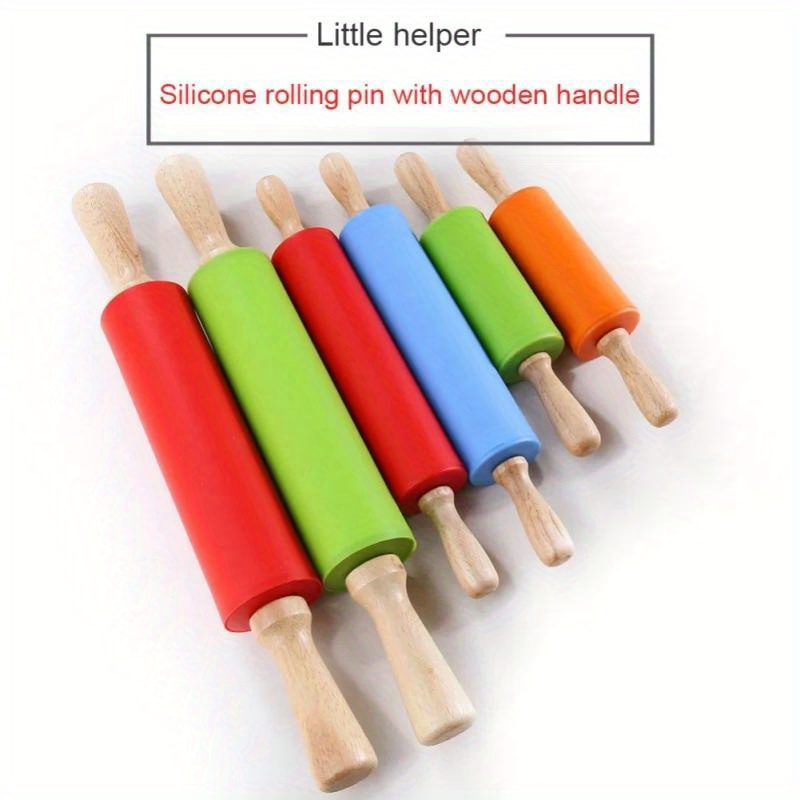 premium non stick silicone rolling pin with wooden handle   pasta   dough essential kitchen baking tool details 6