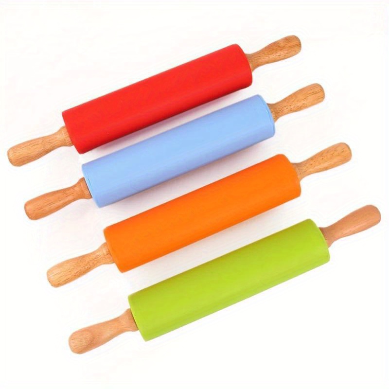 premium non stick silicone rolling pin with wooden handle   pasta   dough essential kitchen baking tool details 7