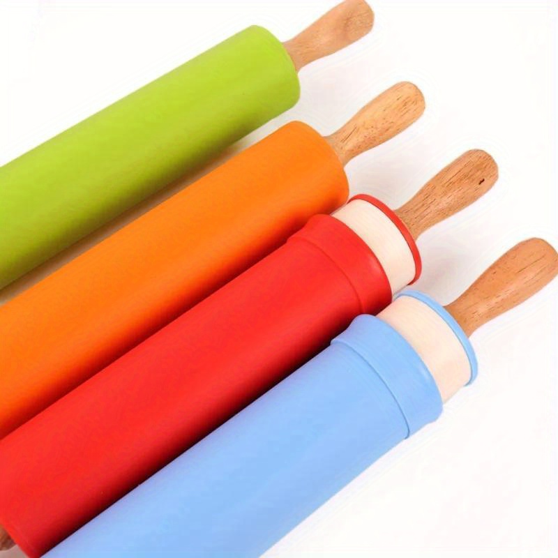 premium non stick silicone rolling pin with wooden handle   pasta   dough essential kitchen baking tool details 8