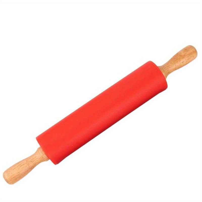 premium non stick silicone rolling pin with wooden handle   pasta   dough essential kitchen baking tool details 10