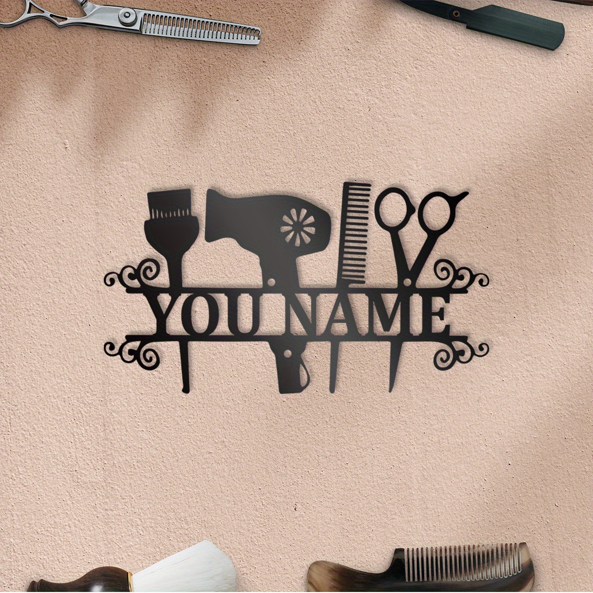 

Personalized Hair Stylist Metal Wall Art - Custom Salon Name Sign For Home & Barbershop Decor