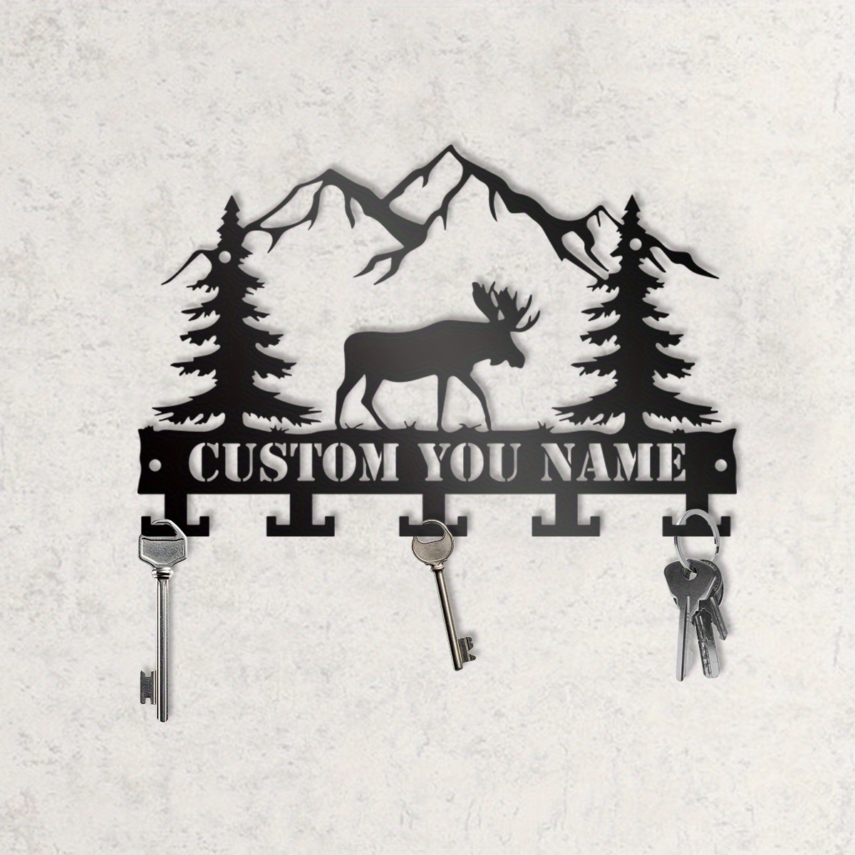 

Custom Moose Hunting Key Holder - Personalized Metal Wall Art With Name Sign, Forest Homestead Hunter Decor, Cabin Key Rack Gift