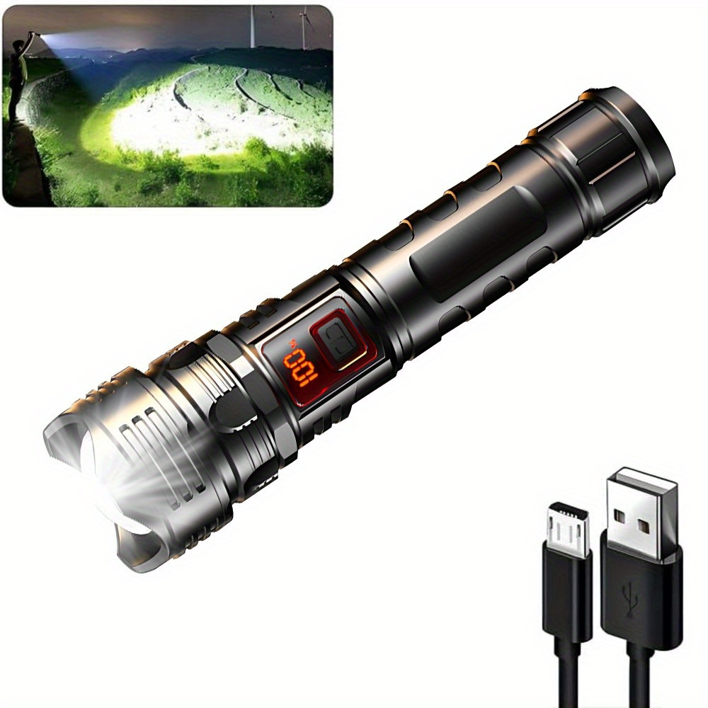 

1pc Rechargeable Led Flashlights High Lumens, Super Bright Flashlight With 5 Modes & Waterproof, Powerful Handheld Flashlight For Camping Emergencies
