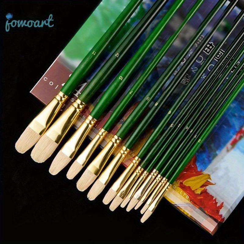 

6-piece Artist Paint Brush Set - Hazelnut Shaped, Long Birch Wood Handles With Durable Bristles For Oil & Acrylic Painting