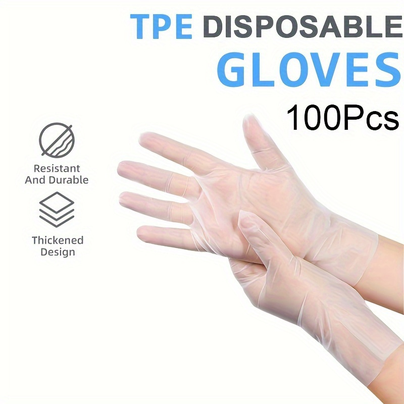 

100-piece Premium Tpe Disposable Gloves - Clear, Food Grade, Thickened For Durability, Powder-free & Anti-static - Perfect For Kitchen, Household Cleaning, Baking, Beauty Salons, Pet Care & More