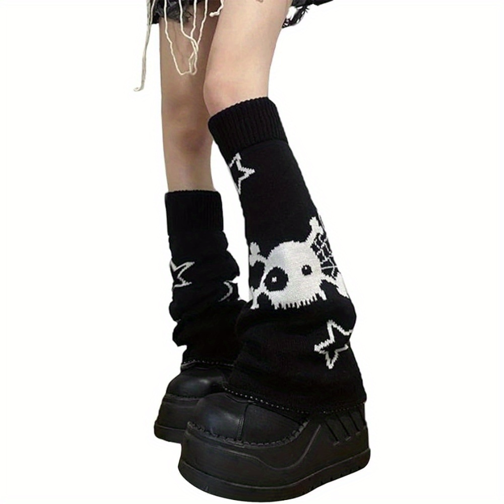 

Skull & Star Knitted Leg Warmers, Y2k Ab Gothic Style Flared Knee High Socks, Women's Stockings & Hosiery