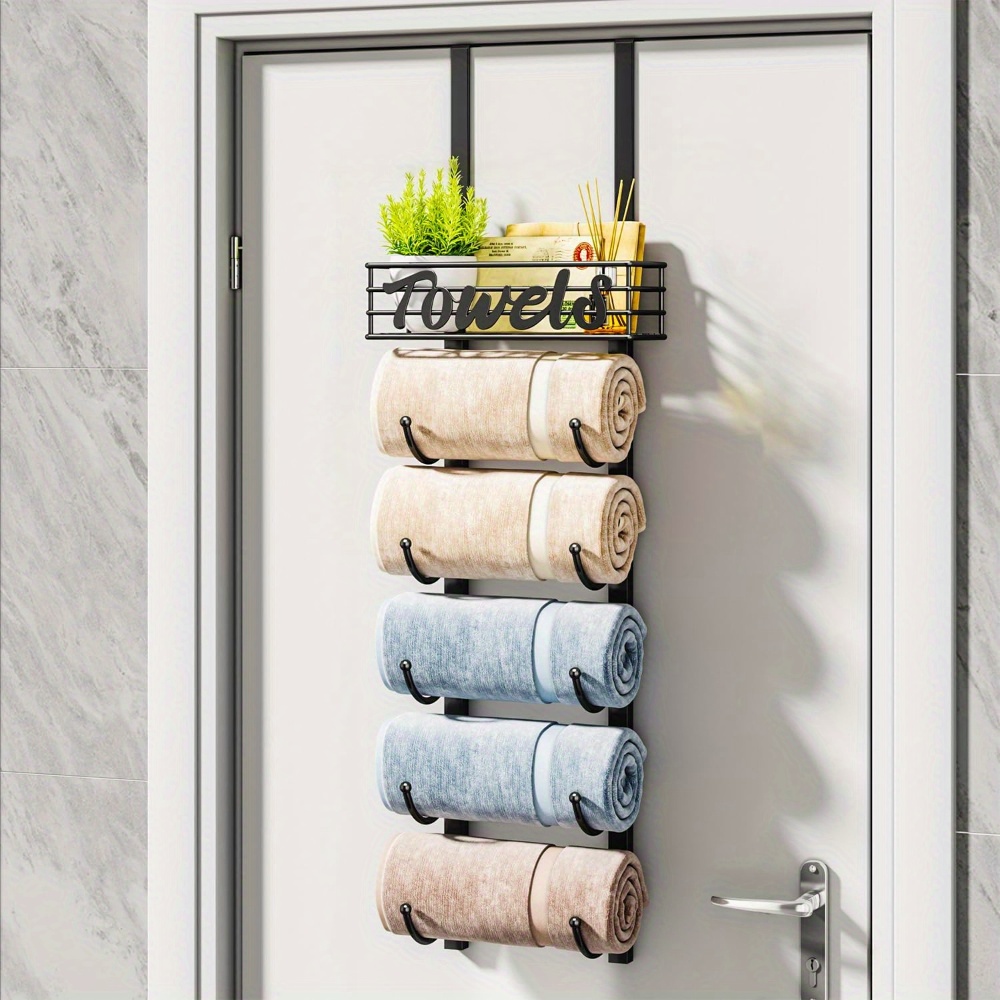 

6- Over The Towel Racks For Bathroom - Rolled Towel Organizer Hanging Towel - Mounted Towel Metal -