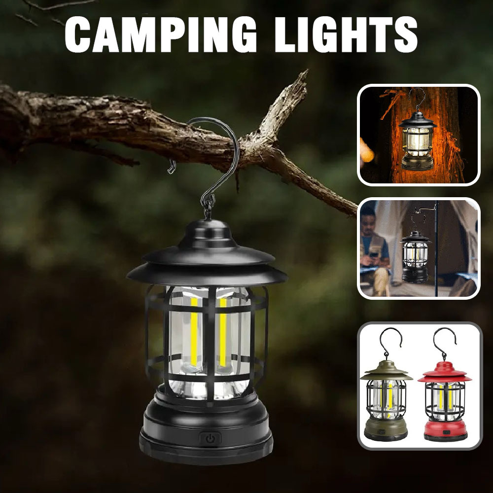vintage led camping lantern with 2 light   battery operated   hiking emergencies   batteries not included 0
