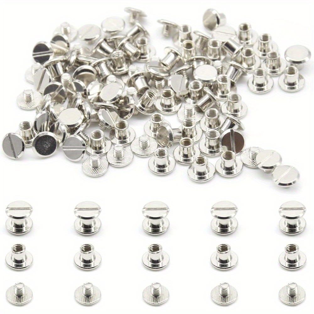 

50 Set/100 Pcs Chicago Screws M5x5 Round Flat Head Rivets Metal Binding Screws Posts For Leather Craft And Bookbinding