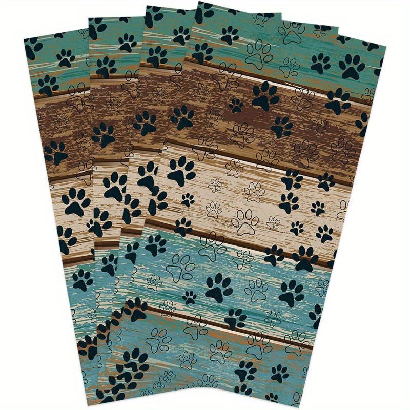 

Vintage Style Dog Paw Print Dish Towels - 18x26 Inch Set Of 4, Super Soft Woven Polyester Kitchen And Bathroom Hand Towels, Machine Washable, Animal Theme Oblong Dish Cloths