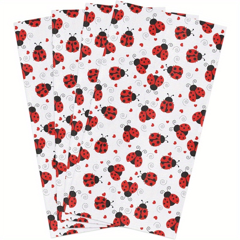 

4pcs, Ladybug Pattern Dish Towels, Polyester Blend, Modern Style, Absorbent Kitchen And Bathroom Hand Towels, Seasonal Cleaning Rag Set For Summer Decor