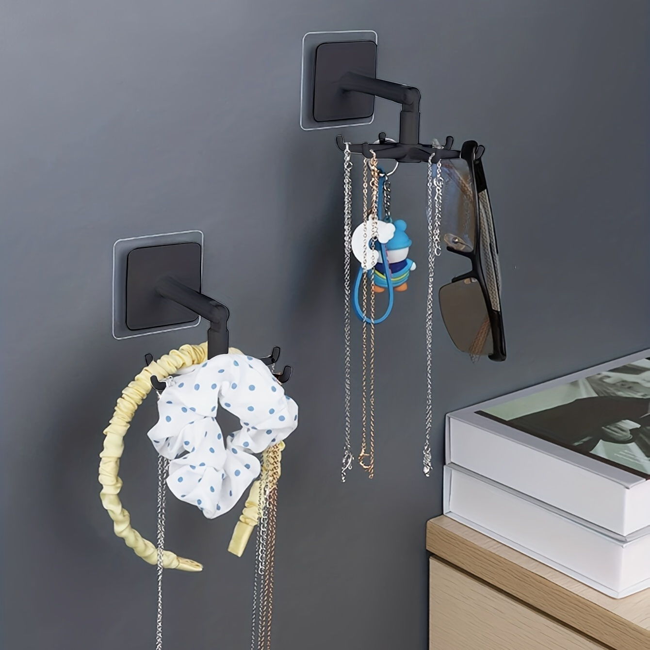 

Modern Wall-mounted Jewelry Organizer, Plastic Rotating & Folding Accessory Holder, Space-saving Storage Rack, Hanging Jewelry Organizers