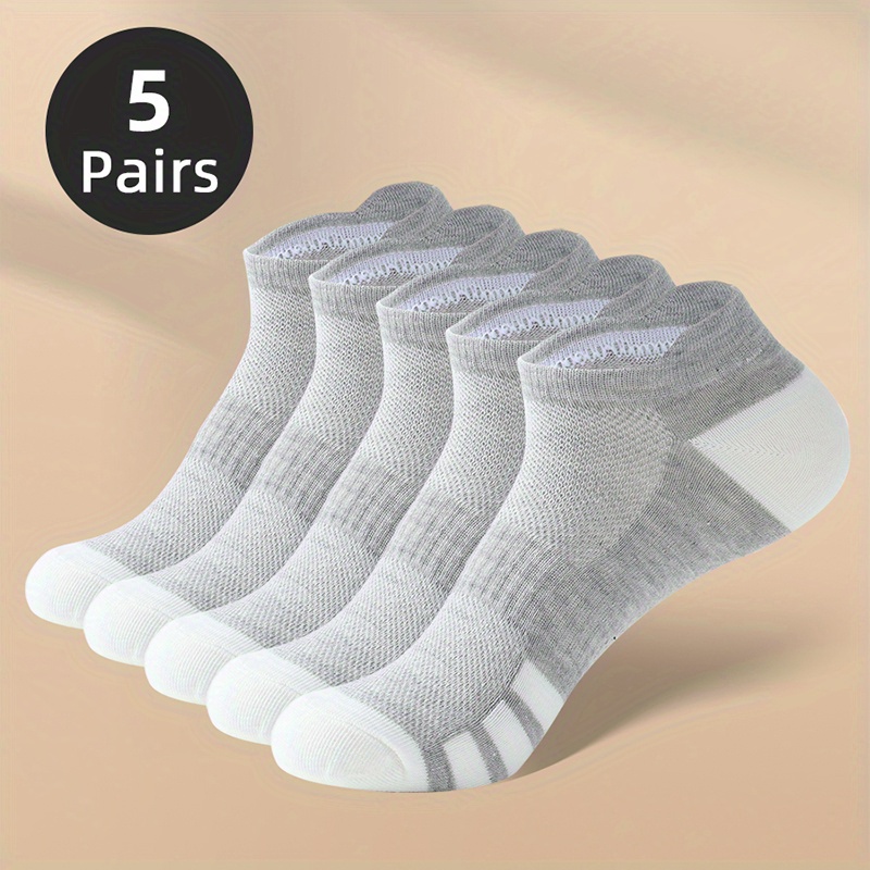 Image of 5-pair Men's Socks, Pull-on Waist-cuff Low-cut Socks For Running, Fitness, And Sports