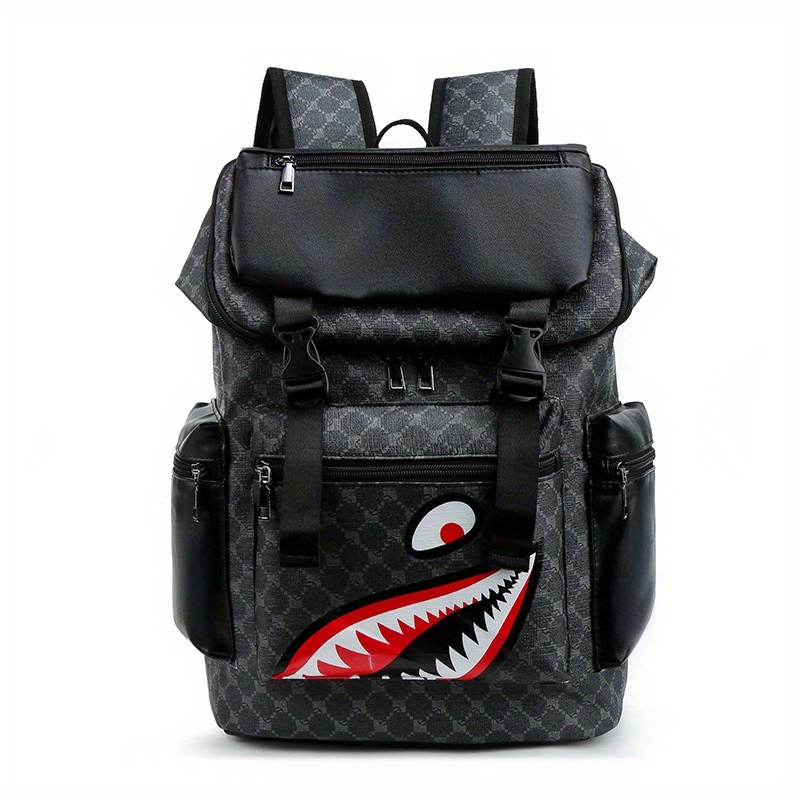 

Shark Mouth Backpack Pu Leather Laptop Backpack Multi-functional Large Capacity College Bag Casual Travel Bag