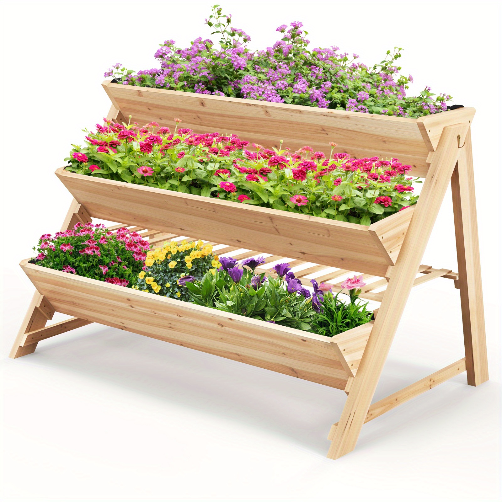 

Giantex 3-tier Raised Garden Bed W/2 Side Hooks Storage Shelf Garden Planter For Flowers