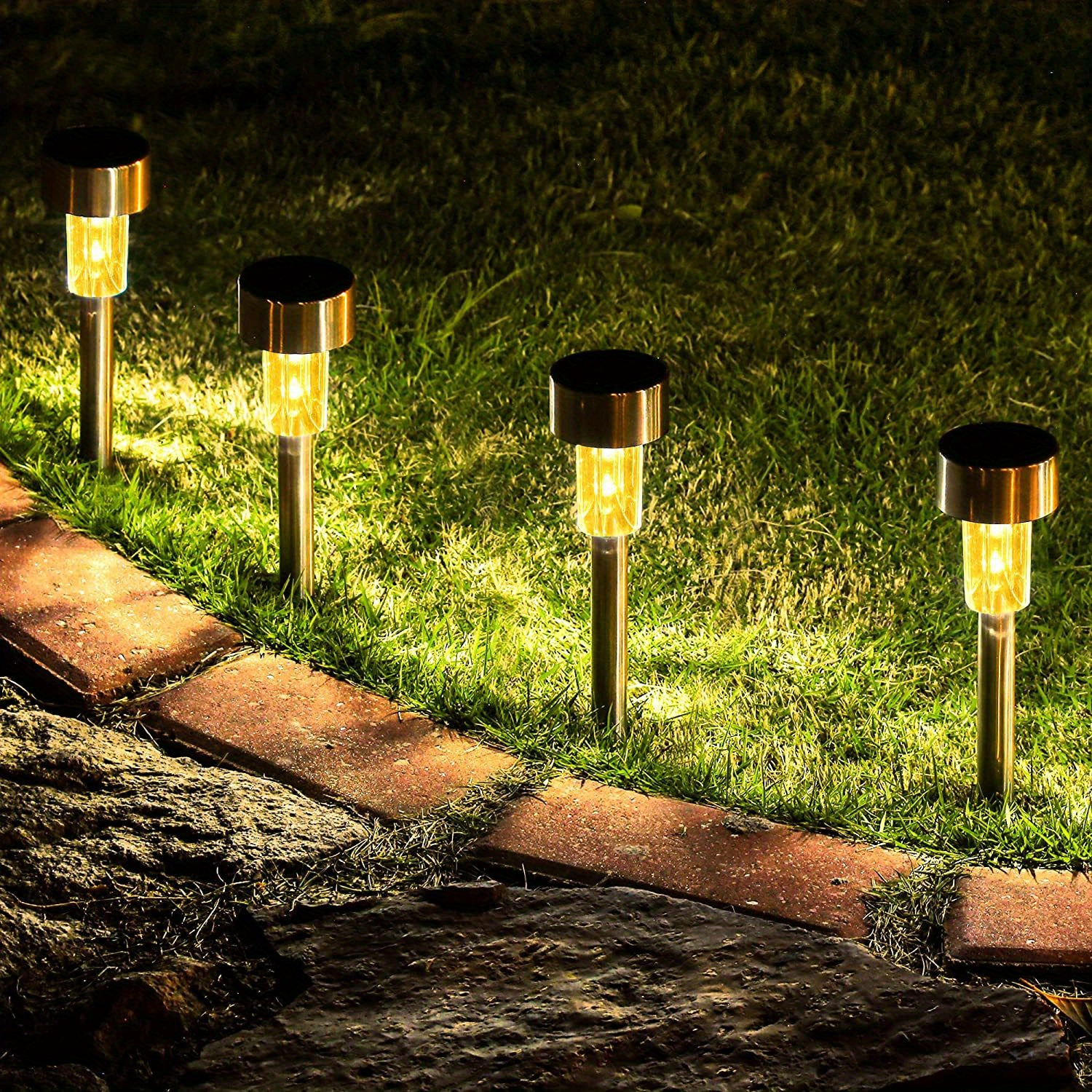 TEMU Solar Pathway Lights Outdoor 10-40 Pack, Stainless Steel Landscape Lighting, 8 , Auto , Warm/cool White Led For Driveway Yard Patio
