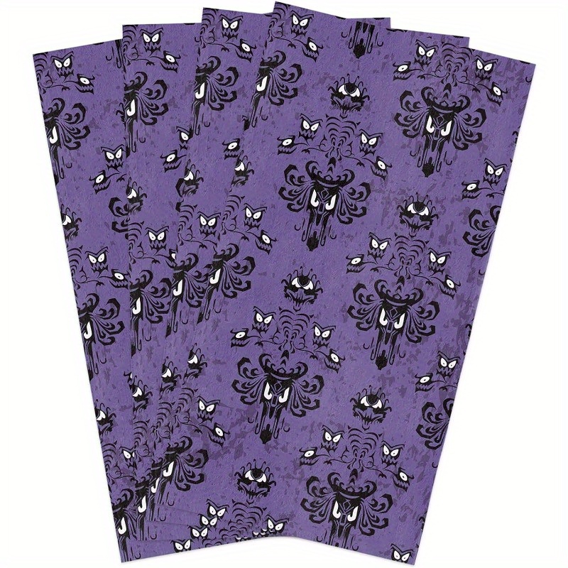 

4pcs, Polyester Blend Dish Towels, Modern Style Halloween Haunted Horror Mansion & Grim Ghost Pattern, Seasonal Kitchen & Bathroom Hand Towels, Purple And Black