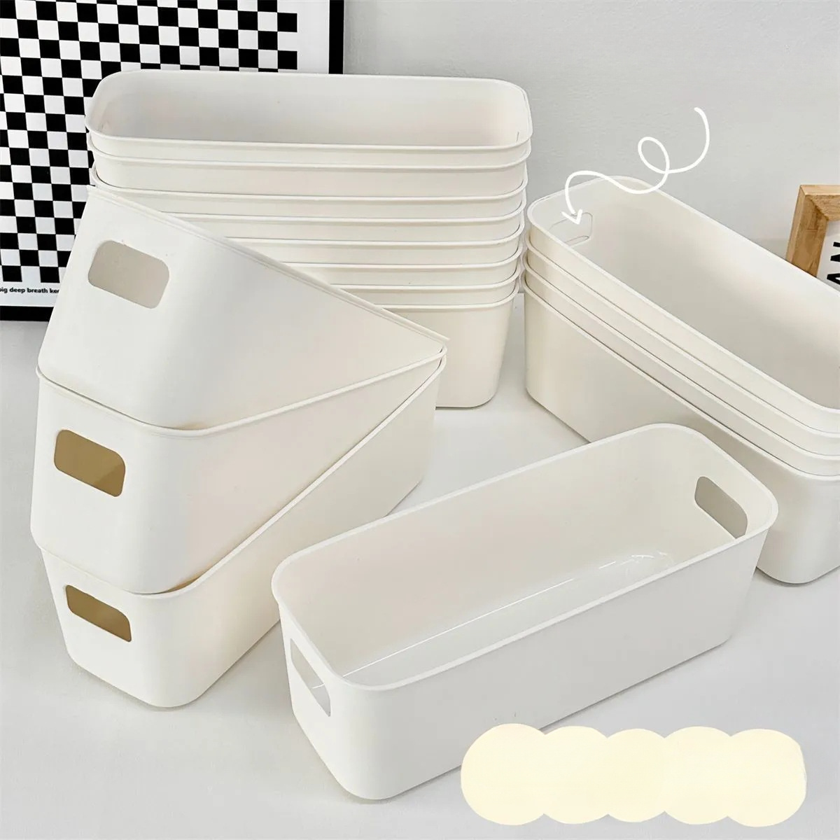 

6-piece Milk White Storage Organizer Set - Versatile Desktop Bins For Cosmetics, Snacks & More - Perfect For Kitchen, Bedroom, Living Room & Dorm