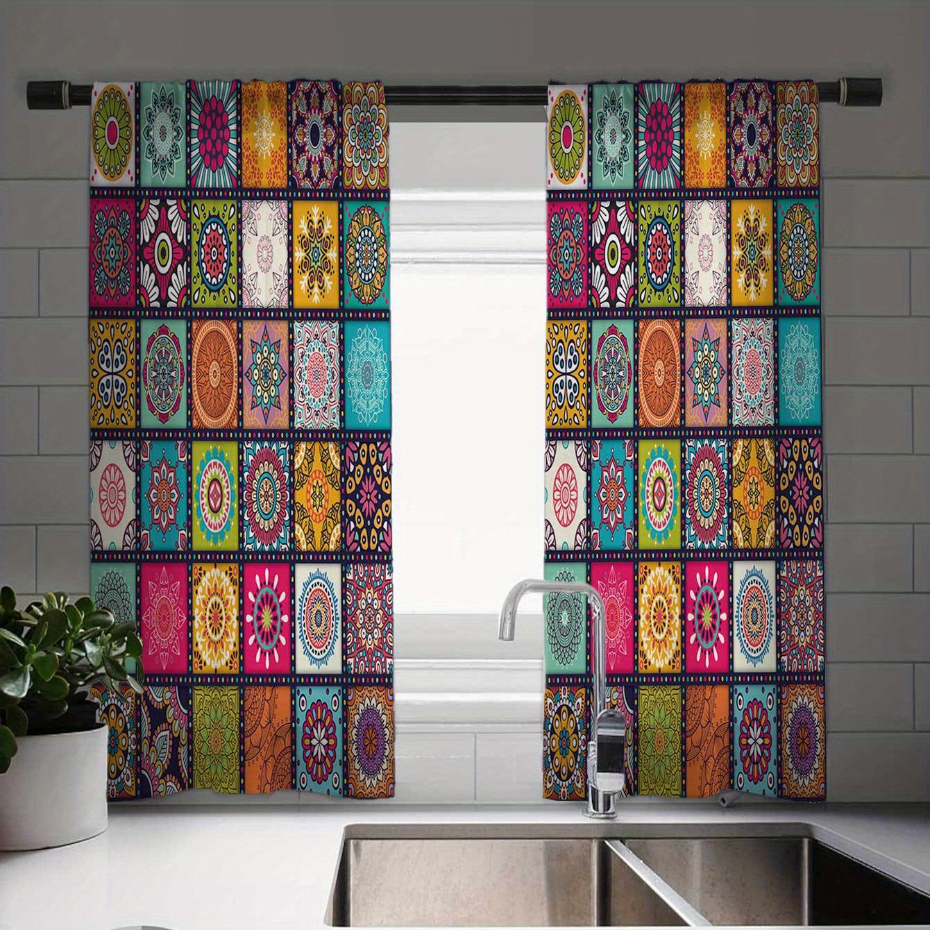 

Vintage Mandala Print Curtains: - Kitchen, Farmhouse, Living Room, And Bedroom Decor