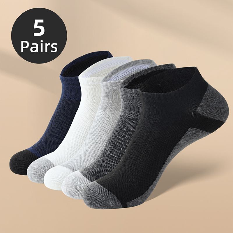

5 Pairs Of Men's Low Cut Ankle Socks, Anti Odor & Sweat Absorption Breathable Sport Socks, For Outdoor Wearing All Seasons Wearing