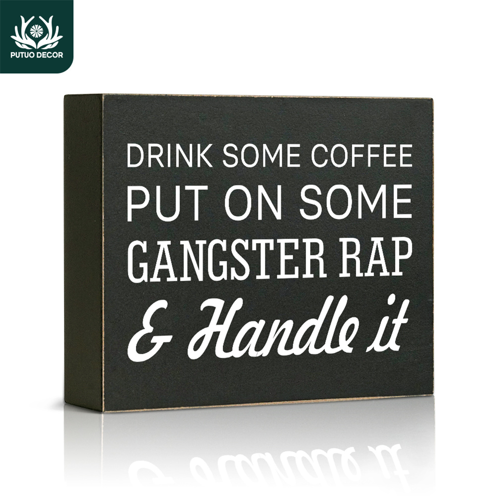 

Gangster Rap & Coffee Wooden Sign - Versatile Black Box Desk Decor For Home, Office, Cafe, Or Bar