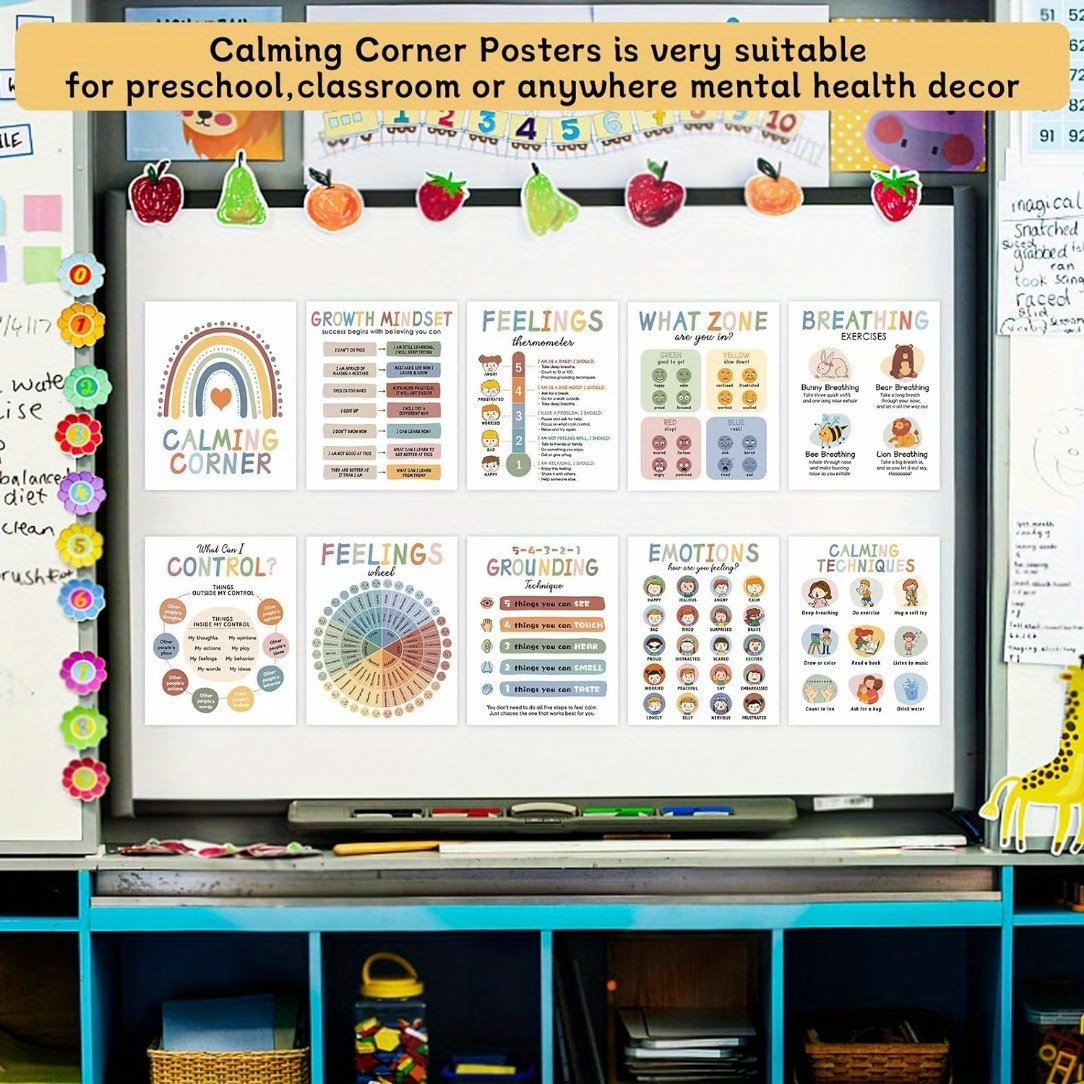 10-piece Set Of Frameless Educational Posters For Classroom - Calming 