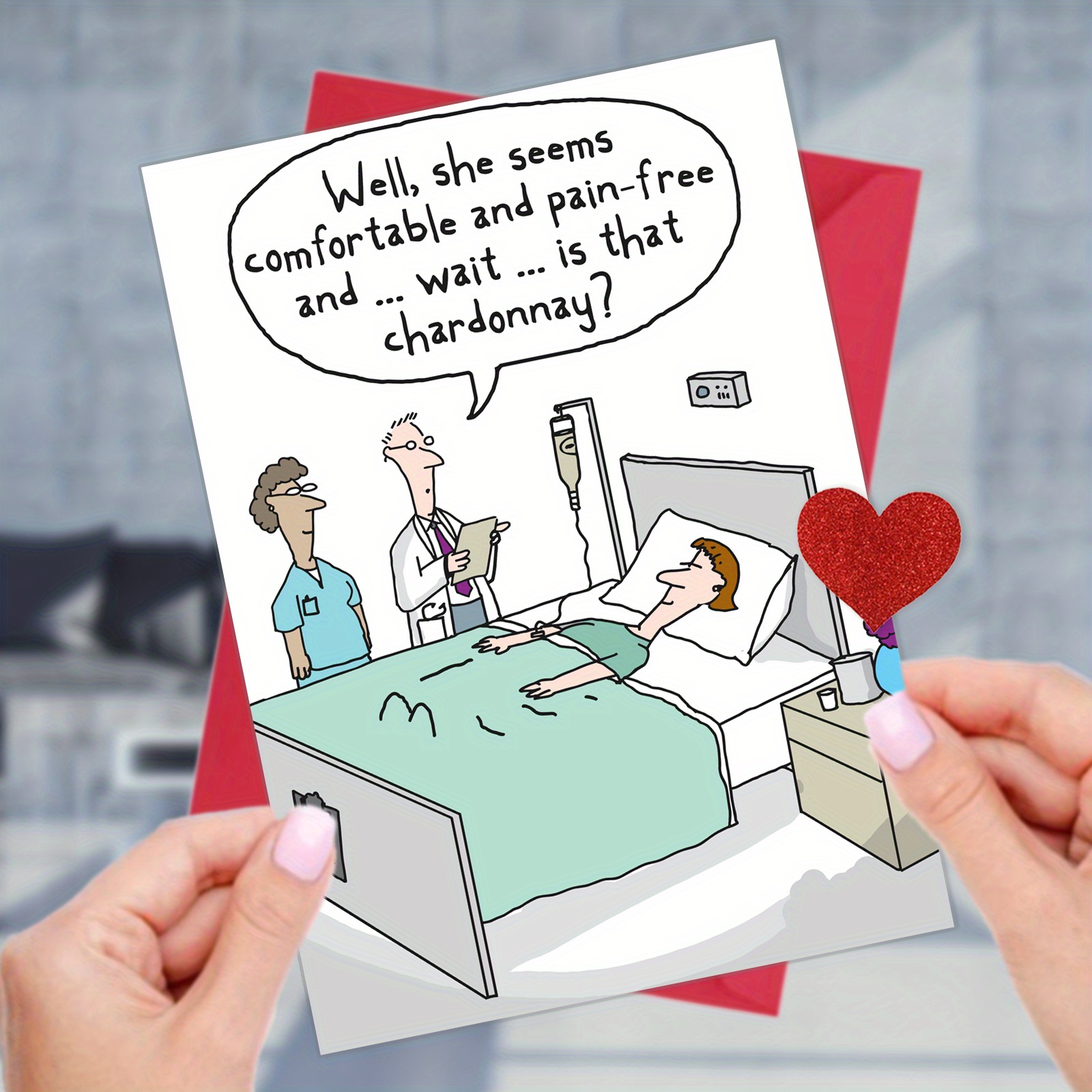 

Funny Get Well Soon Card With Envelope, Humorous Hospital Recovery Greeting Card, Chardonnay Drip Theme, High-quality Paper Material - Single Pack