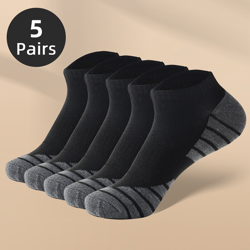 

5 Pairs Of Men's Low Cut Ankle Socks, Anti Odor & Sweat Absorption Breathable Sport Socks, For Outdoor Wearing All Seasons Wearing