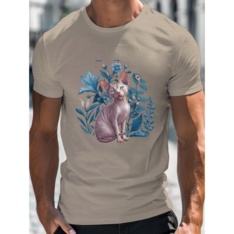 

Sphynx Cat Print Tee Shirt, Tees For Men, Casual Short Sleeve T-shirt For Summer
