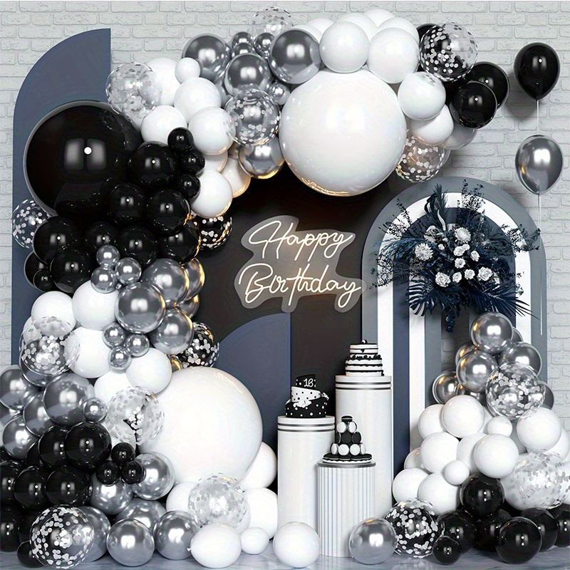 

100-piece Elegant Silvery, White & Black Balloon Garland Kit - Perfect Toward Weddings, Birthdays, Anniversaries, Graduations & More - Versatile Indoor/outdoor Decor