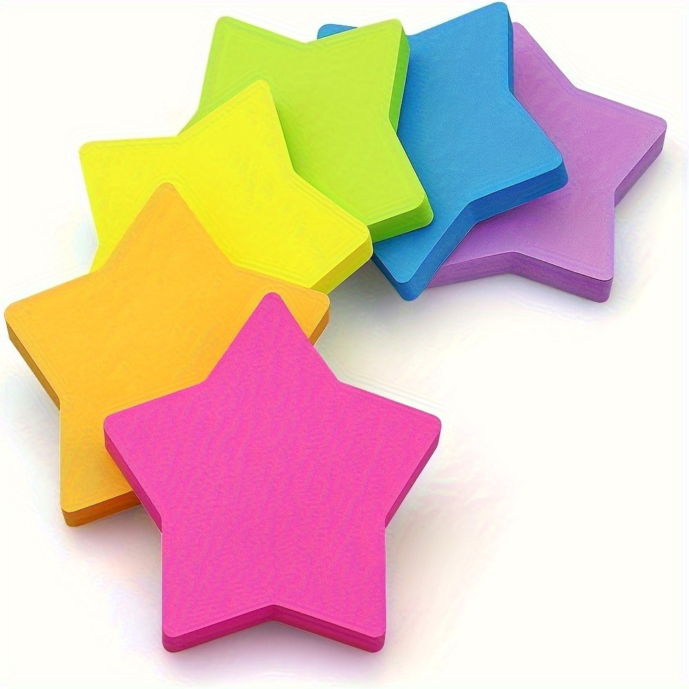 

6 Pack Star Shaped Self-adhesive Sticky Notes, English Language, Colorful Creative Notepads For School, Office, And Study, 2.56" X 2.56", 30 Sheets/pad, 180 Sheets Total