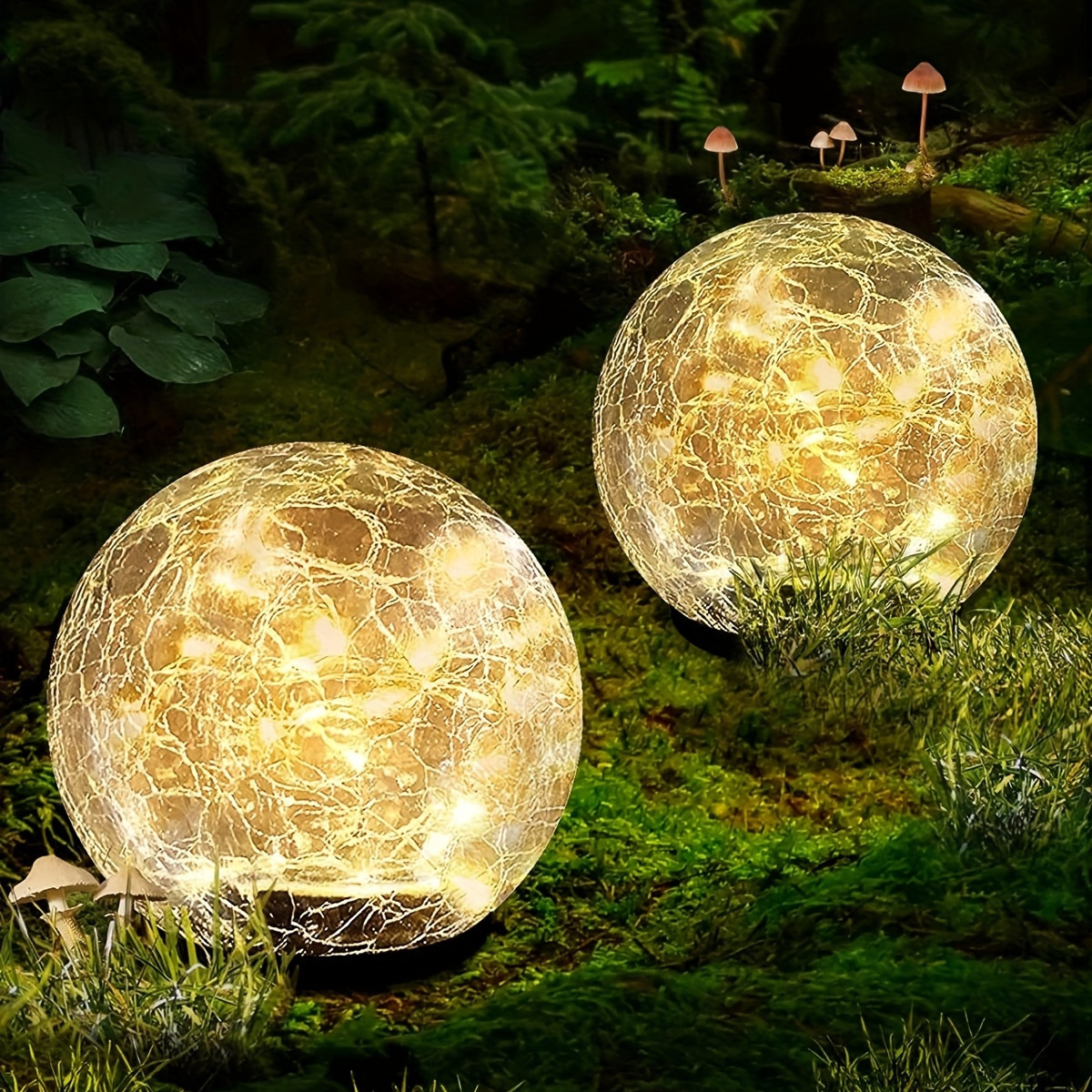 

Solar-powered Garden Lights - 3.9"/4.7" Cracked Glass Ball, Warm White Led For Outdoor Decor, Pathway, Patio, Yard & Lawn