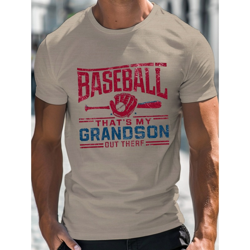 

Baseball Player Grandson Print Tee Shirt, Tees For Men, Casual Short Sleeve T-shirt For Summer