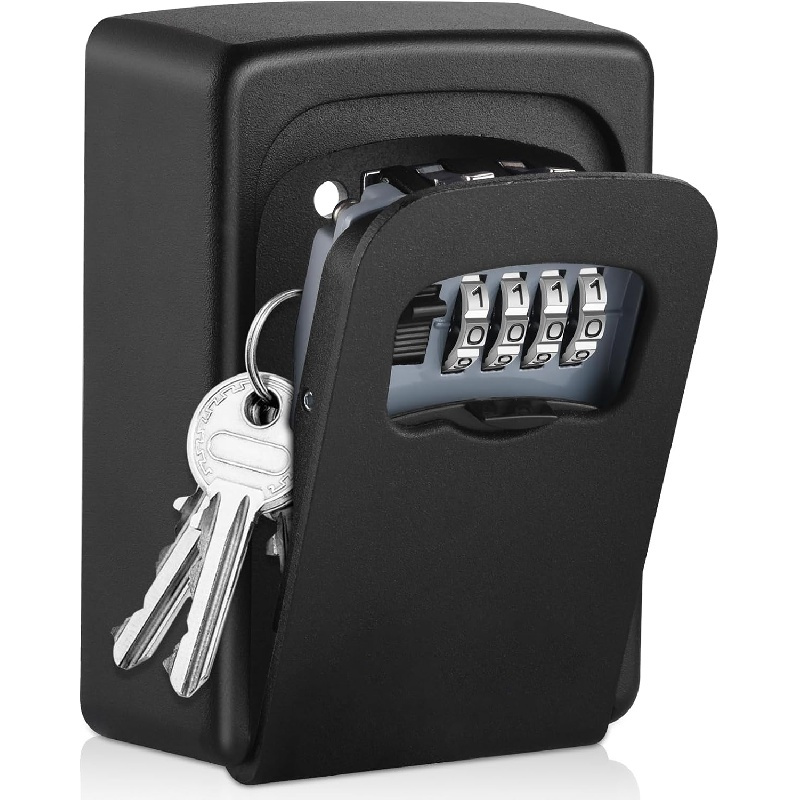 TEMU Wall Mounted Key Box 4-digit Combination Lock, Lockable Abs Key Iron , Suitable For And Indoor Use -