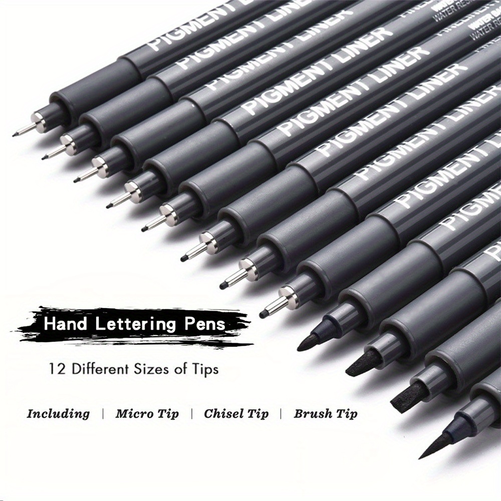 

12-pack Hand Lettering Pens Set With Ultra Fine Point Tips - Assorted Sizes For Drawing & Sketching - Plastic Material, Permanent & Waterproof Ink