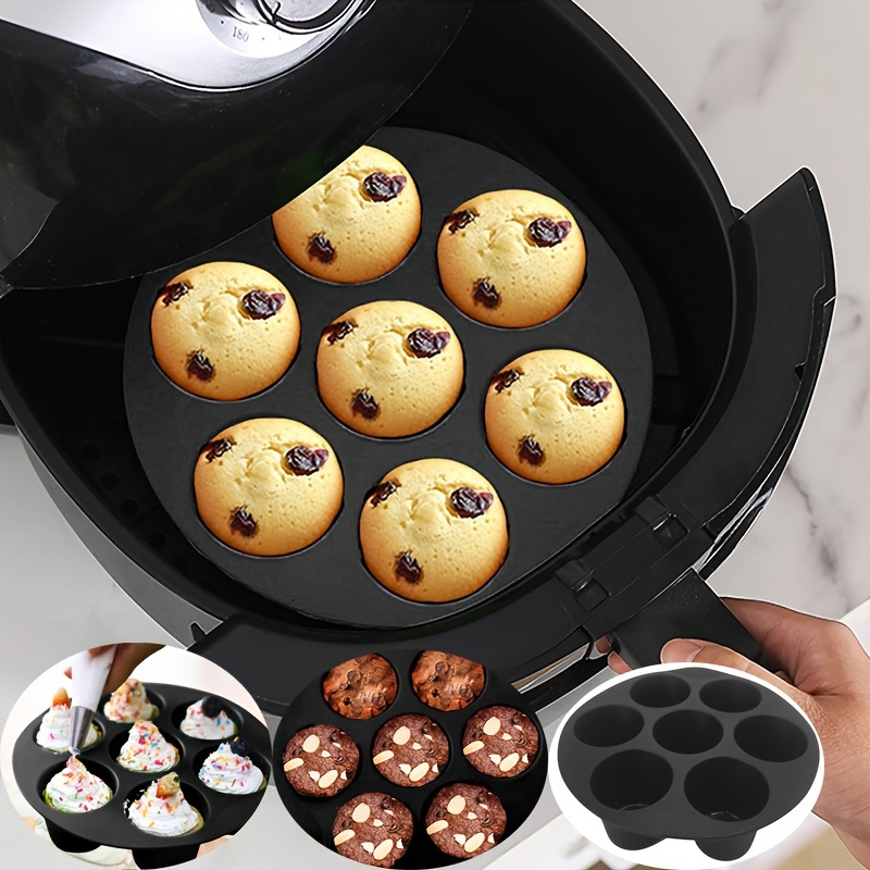 

1pc 7-cup Silicone Muffin Pan For Air Fryer, Round Nonstick Baking Tray, Easy Demoulding Cupcake Mold For Microwave Oven, Durable Kitchen Accessories