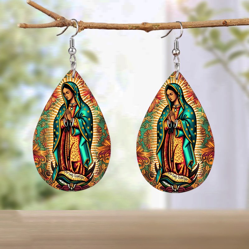 Holy Virgin Mary Prayer Dangle Earrings, Lightweight