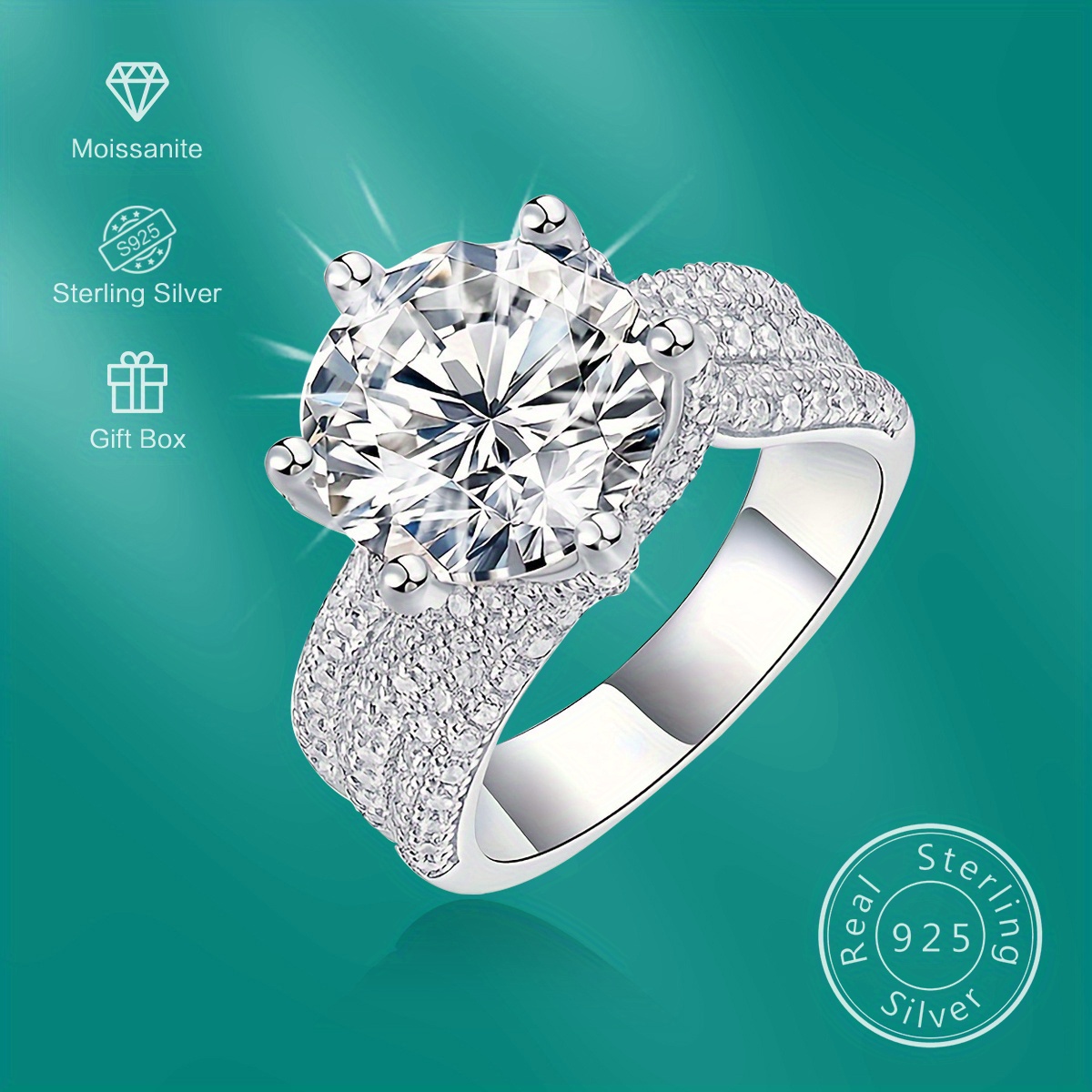 Couples Wedding Ring Set His & Hers - 3 Stone CZ Engagement Set & Matching Stainless Steel Band
