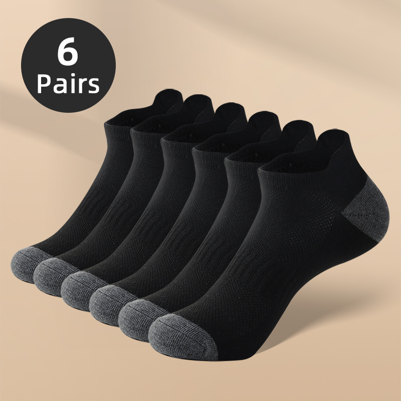 

6pairs Men's Sports Skinny Solid No Show Socks, Comfy Breathable Sweat Resistant Anti-odor Socks For Spring Summer Outdoor Fitness Running