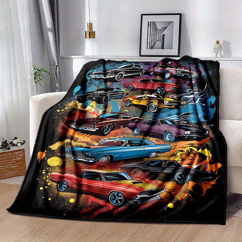 

Ultra-soft Flannel Throw Blanket With Cool Car Design - Perfect For Couch, Office, Bed, Camping & Travel - All-season Comfort, Skin-friendly, High-definition Print