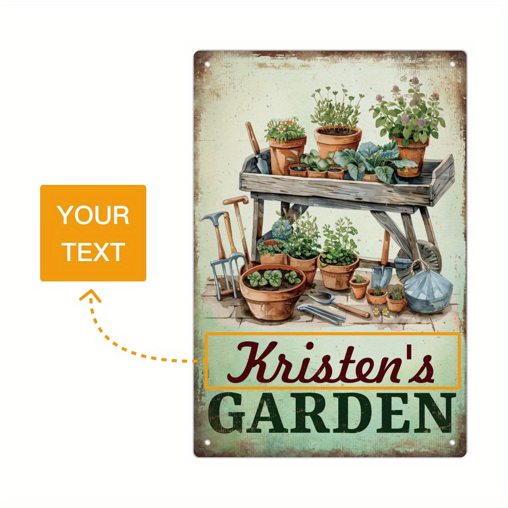Image of [customized] Putuo Decor 1pc Custom Metal Sign, Kristen', Personalized Plaque Vintage Plate Wall Art Decoration For Home Farmhouse Garden Backyard, Gifts For Family Friend