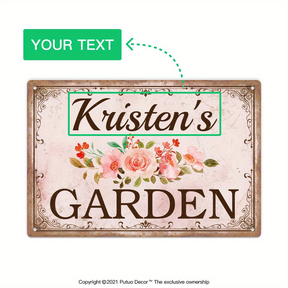 Image of [customized] Putuo Decor 1pc Custom Metal Sign, Kristen', Personalized Plaque Vintage Plate Wall Art Decoration For Home Farmhouse Backyard Garden, Gifts For Friend Family